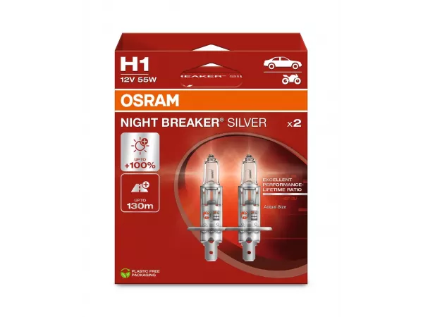 H1 12V 55W P14.5s NIGHT BREAKER® SILVER +100% 2 St. OSRAM H1 12V 55W P14.5s NIGHT BREAKER® SILVER +100% 2 St. OSRAM