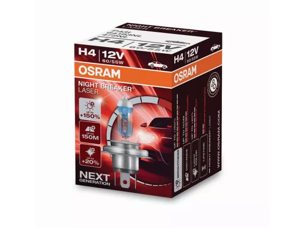 H4 12V 60/55W P43t NIGHT BREAKER® LASER +150% mehr Helligkeit 1 st. OSRAM H4 12V 60/55W P43t NIGHT BREAKER® LASER +150% mehr Helligkeit 1 st. OSRAM